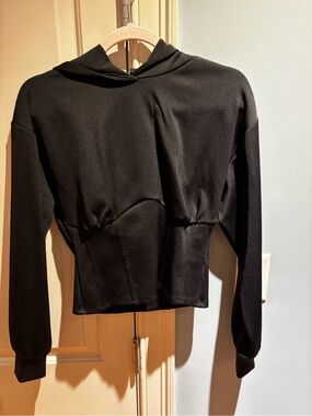 Express Black Cropped Hooded Long-Sleeve Top